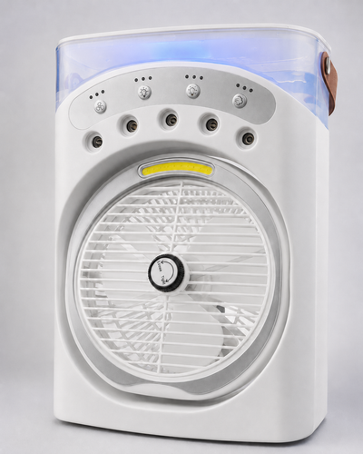 پنکه شارژی مهپاش LED دار YT-M2052 وارداتی اورجینال برای رفع گرمای شدید، خشکی هوا و قطعی برق